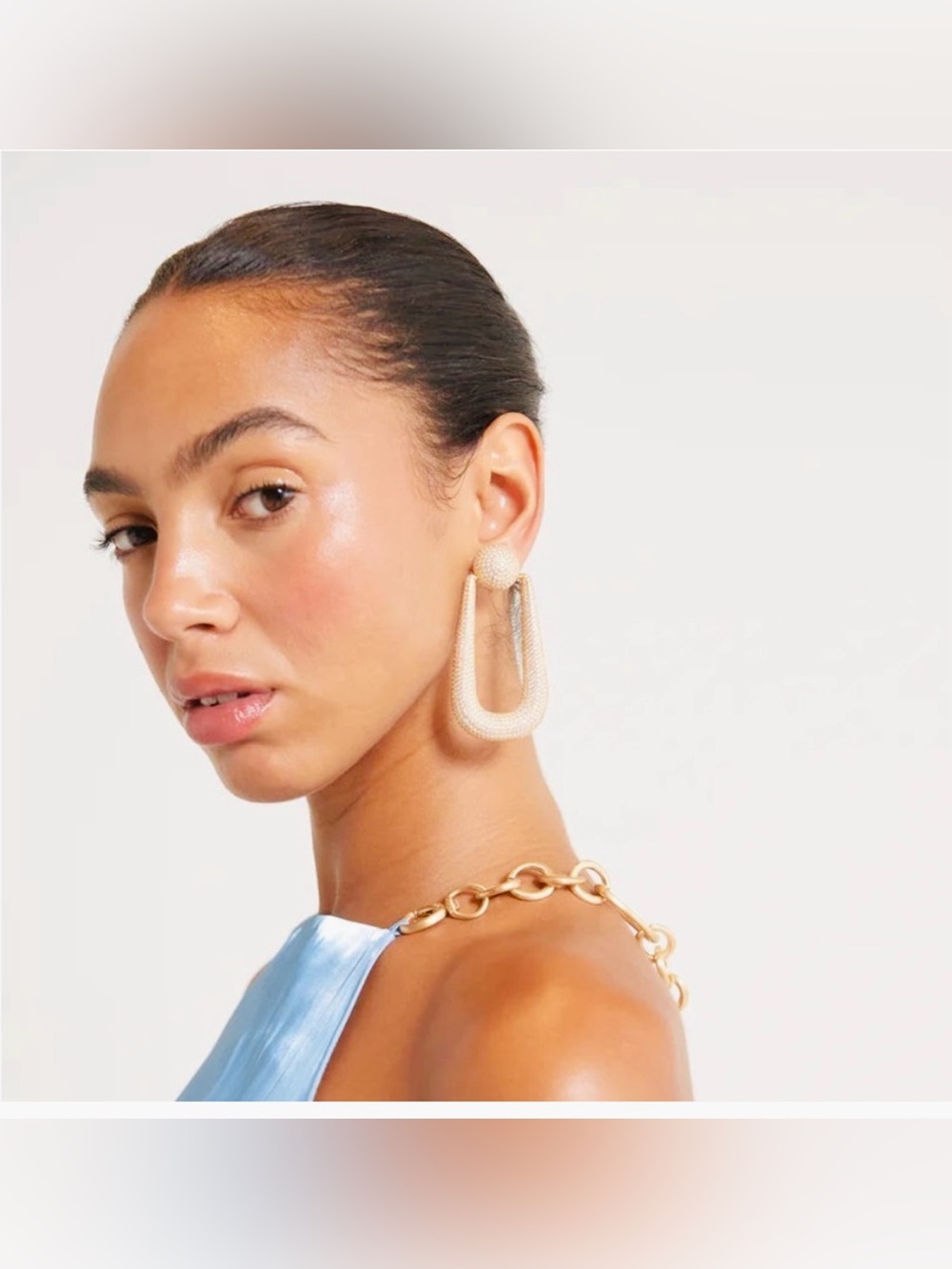 Cult Gaia Brea Clip-On Drop Earrings, Gold & Clear Crystals, new in box! - Picture 4 of 11